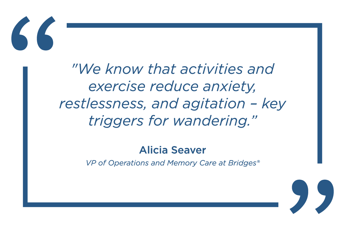 Blog-C-1 Alicia Seaver's dementia wandering solutions: We know that activites and exercise reduce anxiety